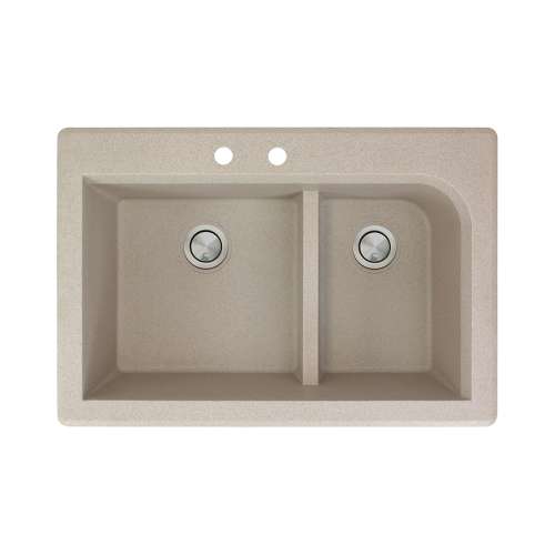 Samuel Müeller Renton 33in x 22in silQ Granite Drop-in Double Bowl Kitchen Sink with 2 CB Faucet Holes, Cafe Latte