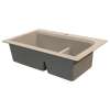 Samuel Müeller SMRTDJ3322-16-CB Renton 33-in x 22-in x 10-in J-Shape 1-3/4 Double Bowls Drop-In silQgranite Kitchen Sink With 2 CB Faucet Holes And Low Divide, Cafe Latte
