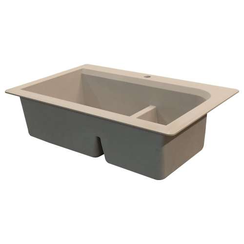 Samuel Müeller SMRTDJ3322-16-CB Renton 33-in x 22-in x 10-in J-Shape 1-3/4 Double Bowls Drop-In silQgranite Kitchen Sink With 2 CB Faucet Holes And Low Divide, Cafe Latte