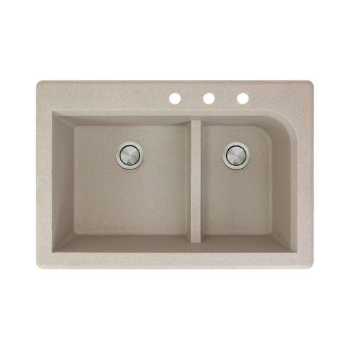 Samuel Müeller Renton 33in x 22in silQ Granite Drop-in Double Bowl Kitchen Sink with 3 CDE Faucet Holes, Cafe Latte