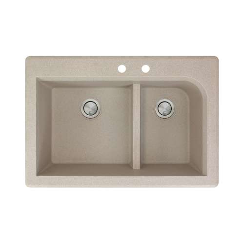Samuel Müeller Renton 33in x 22in silQ Granite Drop-in Double Bowl Kitchen Sink with 2 CD Faucet Holes, Cafe Latte
