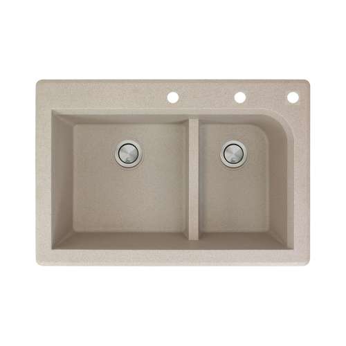 Samuel Müeller Renton 33in x 22in silQ Granite Drop-in Double Bowl Kitchen Sink with 3 CEF Faucet Holes, Cafe Latte