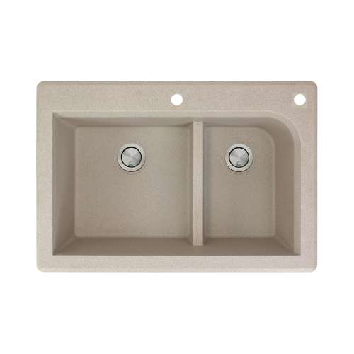 Samuel Müeller Renton 33in x 22in silQ Granite Drop-in Double Bowl Kitchen Sink with 2 CF Faucet Holes, Cafe Latte