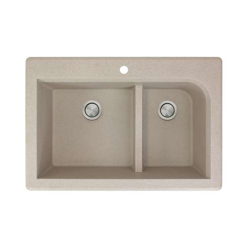 Samuel Müeller Renton 33in x 22in silQ Granite Drop-in Double Bowl Kitchen Sink with 1 Pre-Drilled Faucet Hole, Cafe Latte