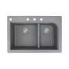 Samuel Müeller Renton 33in x 22in silQ Granite Drop-in Double Bowl Kitchen Sink with 4 CABD Faucet Holes, Grey