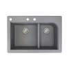 Samuel Müeller Renton 33in x 22in silQ Granite Drop-in Double Bowl Kitchen Sink with 3 CAB Faucet Holes, Grey