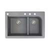 Samuel Müeller Renton 33in x 22in silQ Granite Drop-in Double Bowl Kitchen Sink with 4 CADE Faucet Holes, Grey
