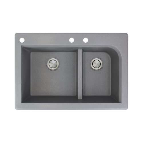 Samuel Müeller Renton 33in x 22in silQ Granite Drop-in Double Bowl Kitchen Sink with 3 CAD Faucet Holes, Grey