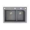 Samuel Müeller Renton 33in x 22in silQ Granite Drop-in Double Bowl Kitchen Sink with 4 CAEF Faucet Holes, Grey