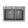 Samuel Müeller Renton 33in x 22in silQ Granite Drop-in Double Bowl Kitchen Sink with 3 CAE Faucet Holes, Grey