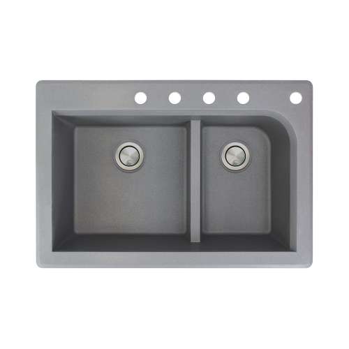 Samuel Müeller Renton 33in x 22in silQ Granite Drop-in Double Bowl Kitchen Sink with 5 CBDEF Faucet Holes, Grey