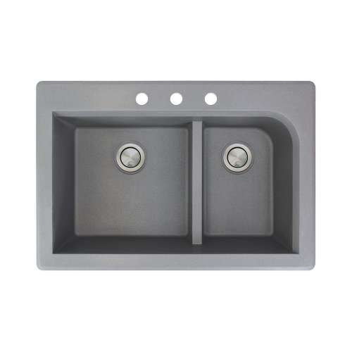 Samuel Müeller Renton 33in x 22in silQ Granite Drop-in Double Bowl Kitchen Sink with 3 CBD Faucet Holes, Grey
