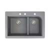 Samuel Müeller Renton 33in x 22in silQ Granite Drop-in Double Bowl Kitchen Sink with 3 CBE Faucet Holes, Grey