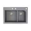 Samuel Müeller Renton 33in x 22in silQ Granite Drop-in Double Bowl Kitchen Sink with 3 CBF Faucet Holes, Grey