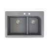 Samuel Müeller Renton 33in x 22in silQ Granite Drop-in Double Bowl Kitchen Sink with 2 CD Faucet Holes, Grey