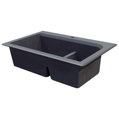 SMRTDJ3322-17-CD Renton 33-in x 22-in x 10-in J-Shape 1-3/4 Double Bowls Drop-In silQgranite Kitchen Sink With 2 CD Faucet Holes And Low Divide, Grey