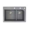 Samuel Müeller Renton 33in x 22in silQ Granite Drop-in Double Bowl Kitchen Sink with 3 CEF Faucet Holes, Grey