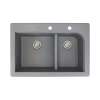 Samuel Müeller Renton 33in x 22in silQ Granite Drop-in Double Bowl Kitchen Sink with 2 CE Faucet Holes, Grey