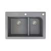 Samuel Müeller Renton 33in x 22in silQ Granite Drop-in Double Bowl Kitchen Sink with 2 CF Faucet Holes, Grey