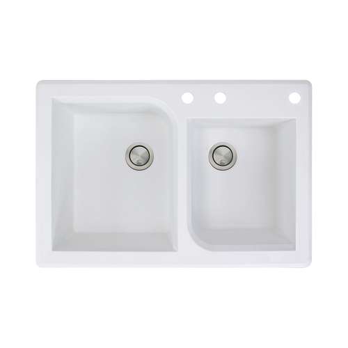 Samuel Müeller Renton 33in x 22in silQ Granite Drop-in Double Bowl Kitchen Sink with 3 ABD Faucet Holes, White