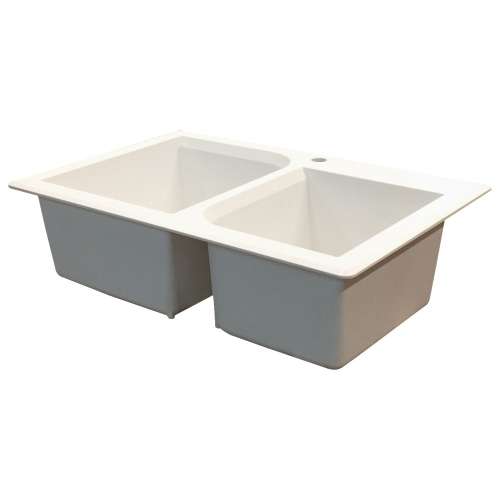 Samuel Müeller SMRTDO3322-01-1 Renton 33-in x 22-in x 10-in Offset 1-3/4 Double Bowls Drop-In silQgranite Kitchen Sink With 1 A Faucet Hole, White