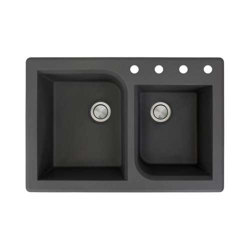 Samuel Müeller Renton 33in x 22in silQ Granite Drop-in Double Bowl Kitchen Sink with 4 ABCD Faucet Holes, Black