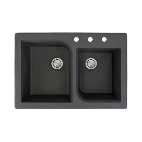 Samuel Müeller Renton 33in x 22in silQ Granite Drop-in Double Bowl Kitchen Sink with 3 ABC Faucet Holes, Black