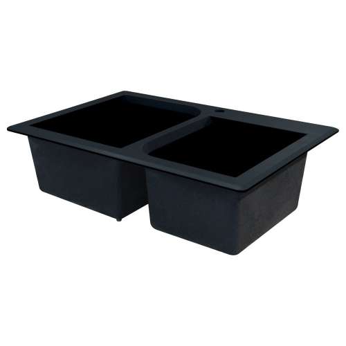 Samuel Müeller SMRTDO3322-09-ABC Renton 33-in x 22-in x 10-in Offset 1-3/4 Double Bowls Drop-In silQgranite Kitchen Sink With 3 ABC Faucet Holes, Black