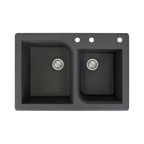 Samuel Müeller Renton 33in x 22in silQ Granite Drop-in Double Bowl Kitchen Sink with 3 ABD Faucet Holes, Black