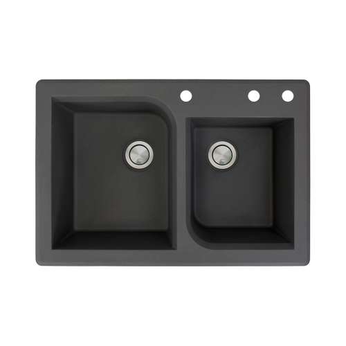 Samuel Müeller Renton 33in x 22in silQ Granite Drop-in Double Bowl Kitchen Sink with 3 ACD Faucet Holes, Black
