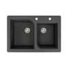 Samuel Müeller Renton 33in x 22in silQ Granite Drop-in Double Bowl Kitchen Sink with 2 AC Faucet Holes, Black