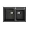 Samuel Müeller Renton 33in x 22in silQ Granite Drop-in Double Bowl Kitchen Sink with 2 AD Faucet Holes, Black