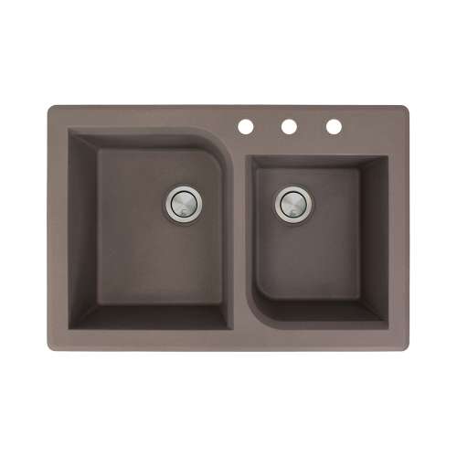 Samuel Müeller Renton 33in x 22in silQ Granite Drop-in Double Bowl Kitchen Sink with 3 ABC Faucet Holes, Espresso