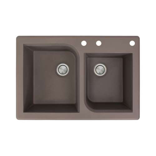 Samuel Müeller Renton 33in x 22in silQ Granite Drop-in Double Bowl Kitchen Sink with 3 ABD Faucet Holes, Espresso