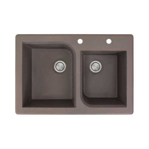 Samuel Müeller Renton 33in x 22in silQ Granite Drop-in Double Bowl Kitchen Sink with 2 AC Faucet Holes, Espresso