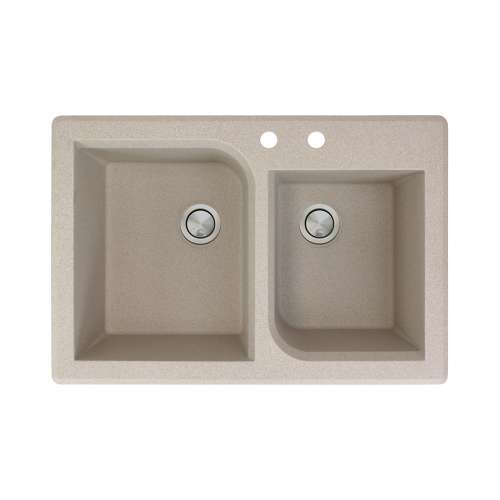 Samuel Müeller Renton 33in x 22in silQ Granite Drop-in Double Bowl Kitchen Sink with 3 ABC Faucet Holes, Cafe Latte