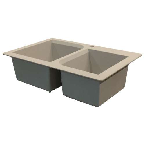 Samuel Müeller SMRTDO3322-16-AB Renton 33-in x 22-in x 10-in Offset 1-3/4 Double Bowls Drop-In silQgranite Kitchen Sink With 2 AB Faucet Holes, Cafe Latte