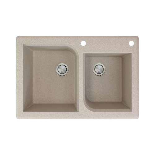 Samuel Müeller Renton 33in x 22in silQ Granite Drop-in Double Bowl Kitchen Sink with 2 AD Faucet Holes, Cafe Latte