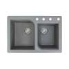 Samuel Müeller Renton 33in x 22in silQ Granite Drop-in Double Bowl Kitchen Sink with 4 ABCD Faucet Holes, Grey