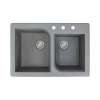 Samuel Müeller Renton 33in x 22in silQ Granite Drop-in Double Bowl Kitchen Sink with 3 ABC Faucet Holes, Grey