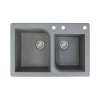 Samuel Müeller Renton 33in x 22in silQ Granite Drop-in Double Bowl Kitchen Sink with 3 ABD Faucet Holes, Grey