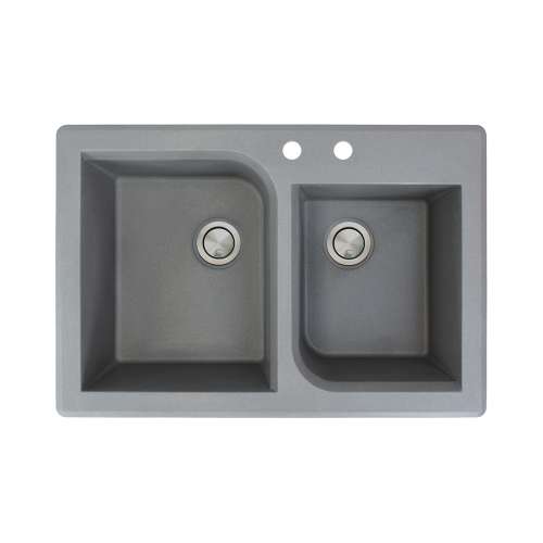 Samuel Müeller Renton 33in x 22in silQ Granite Drop-in Double Bowl Kitchen Sink with 2 AB Faucet Holes, Grey