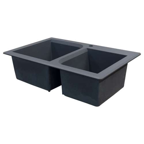 Samuel Müeller SMRTDO3322-17-ACD Renton 33-in x 22-in x 10-in Offset 1-3/4 Double Bowls Drop-In silQgranite Kitchen Sink With 3 ACD Faucet Holes, Grey