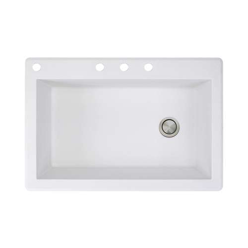 Samuel Müeller Renton 33in x 22in silQ Granite Drop-in Single Bowl Kitchen Sink with 4 CABD Faucet Holes, White