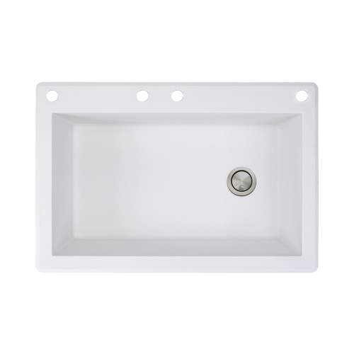Samuel Müeller Renton 33in x 22in silQ Granite Drop-in Single Bowl Kitchen Sink with 4 CABE Faucet Holes, White