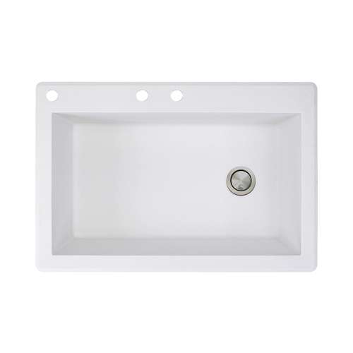 Samuel Müeller Renton 33in x 22in silQ Granite Drop-in Single Bowl Kitchen Sink with 3 CAB Faucet Holes, White