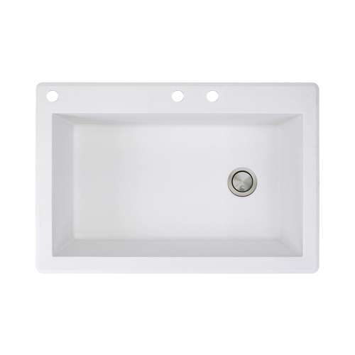 Samuel Müeller Renton 33in x 22in silQ Granite Drop-in Single Bowl Kitchen Sink with 3 CAD Faucet Holes, White