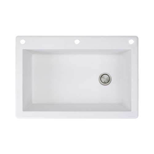 Samuel Müeller Renton 33in x 22in silQ Granite Drop-in Single Bowl Kitchen Sink with 3 CAE Faucet Holes, White