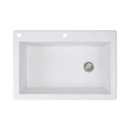 Samuel Müeller Renton 33in x 22in silQ Granite Drop-in Single Bowl Kitchen Sink with 2 CA Faucet Holes, White