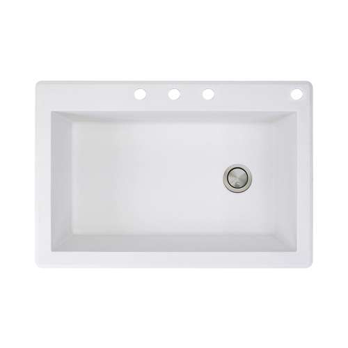 Samuel Müeller Renton 33in x 22in silQ Granite Drop-in Single Bowl Kitchen Sink with 4 CBDE Faucet Holes, White